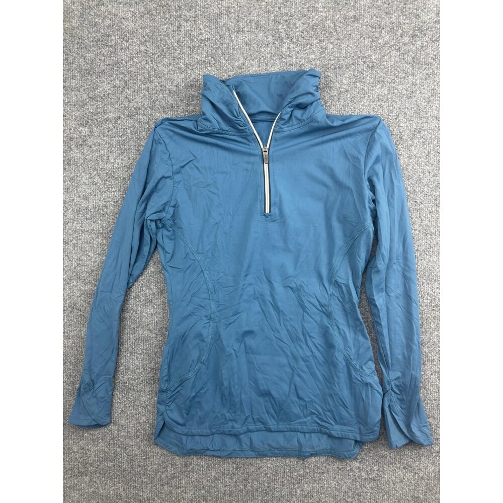 Title Nine Shirt Womens Small Blue 1/4 Zip Mock Neck Long Sleeve Athletic Top